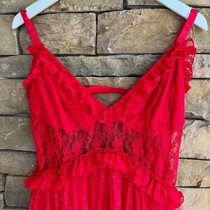 Choosy Red Lace Ruffle Maxi Dress w/ Built-In Romper – Size 18, NWT